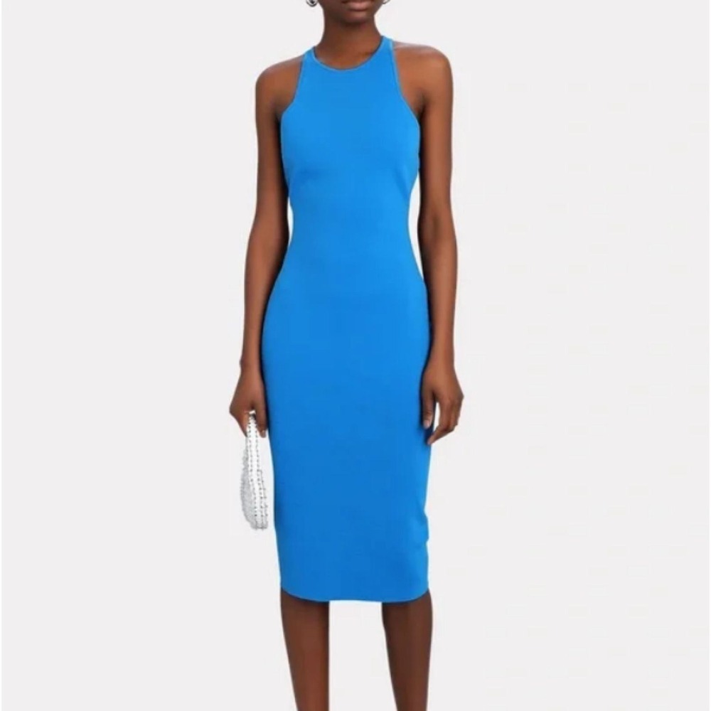 A.L.C. Midi Dress Women L Blue Open Back Sleeveless Bodycon Cocktail Occasion
